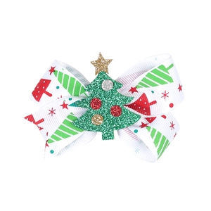 Pince à cheveux de Noël avec nœud blanc scintillant et motif sapin pour enfant
