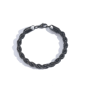 Close-up of black twist rope chain bracelet featuring a secure lobster claw clasp detail