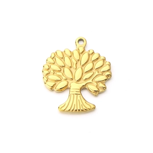 Ciondolo albero della vita dorato in acciaio inossidabile per gioielli su sfondo bianco