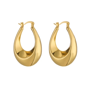 Polished gold teardrop hoop earrings with geometric chunky hollow design for women