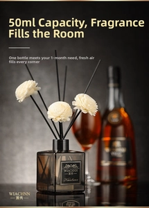 Detail of 50ml gardenia reed diffuser set with white handmade flower sticks