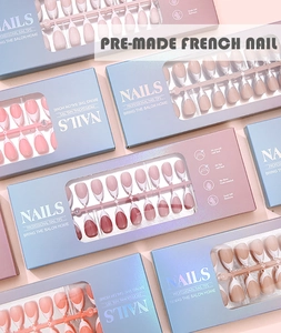 Faux ongles amande French manucure multicolores avec retrait facile par trempage