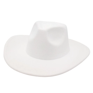Classic white wide brim wool felt fedora hat with a minimalist trilby crown design