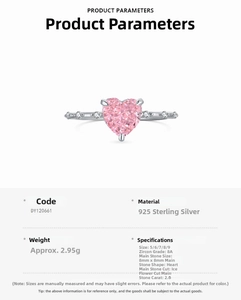 Detailed macro view of 8x8mm heart-shaped pink zircon set in 925 sterling silver ring