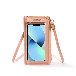 Borsa a tracolla rosa per cellulare con touch screen e fibbia in metallo dorato
