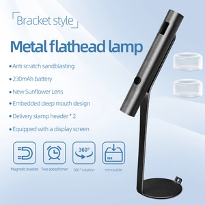 Macro view of handheld nail lamp with magnetic 360-degree rotating stand and silicone heads