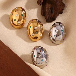Colorful Cubic Zirconia Oval Stud Earrings For Women 18K Gold Plated 316L Stainless Steel Egg Shape Geometric Jewelry