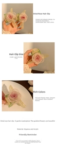 Detail view of 11cm dusty rose organza flower hair claw clip with gradient petals