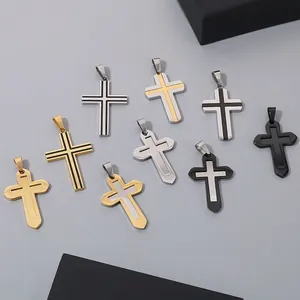 Collier Pendentif Croix Minimaliste Acier Inoxydable Bijoux Religieux Géométriques Mode Pour Hommes Femmes