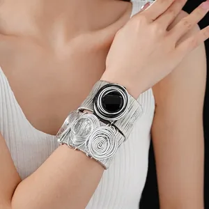 Bohemian Wide Cuff Bracelet Metal Wire Wrapped Spiral Design Adjustable Open Punk Style Hand Jewelry For Women