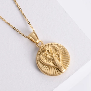 Minimalist gold plated stainless steel cobra pendant necklace with Egyptian relief motif