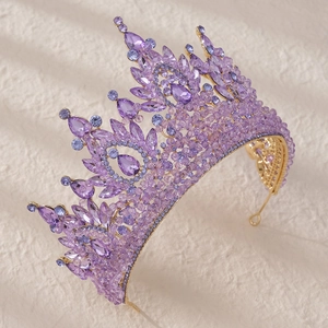 Vintage Baroque gold crown with purple crystals and rhinestones for bridal party hair