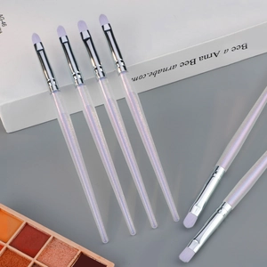 Professional Lip Eyebrow Brush Dazzling Transparent Purple Synthetic Fiber Bristles Aluminum Tube Plastic Handle Makeup Tool