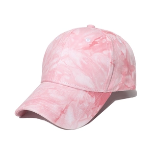 Berretto da baseball in cotone tie-dye rosa e bianco con visiera curva a 6 pannelli