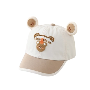 Toddler cotton baseball cap with cute bear ears and Hello Bear embroidery detail