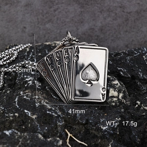 Detail view of poker royal flush pendant on stone with 35mm by 41mm size markings