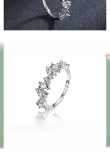 Detail view of 925 sterling silver ring with multi-shape sparkling cubic zirconia