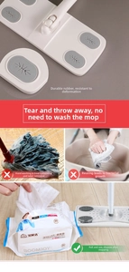 Close-up of small flat mop head with rubber fasteners and 25-pack static wipes