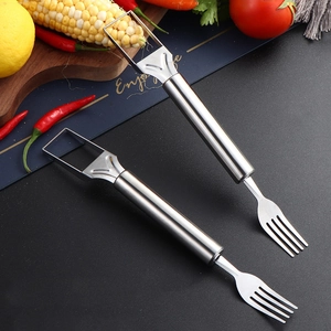 2-in-1 stainless steel watermelon cutter and fruit fork tool set with brushed finish