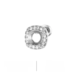 Detailed view of 5mm titanium steel square stud earring base with micro-pave white zircon