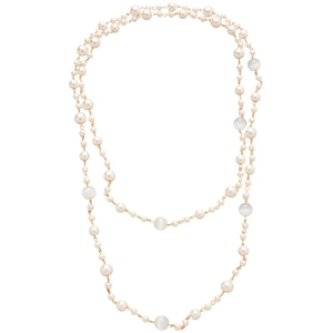 Collier élégant de style français avec perles blanches et opales sur une chaîne dorée