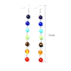 Handmade 11cm seven chakra natural stone bead drop earrings with silver hooks