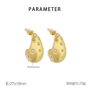 Detail view of hollow teardrop earrings in gold with dimensions and weight parameters