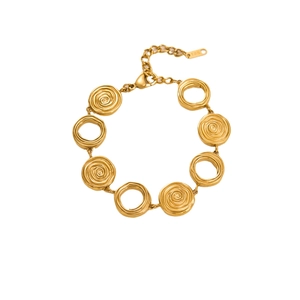 18k gold plated stainless steel bracelet with textured spiral round links on white background