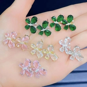 Butterfly Stud Earrings With Colorful Zirconia And Earring Post For Women Girls Elegant Accessories