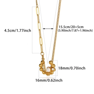 Detailed view of 18K gold plated heart pendant with pearl and zircon showing dimensions