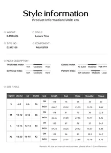 Detailed size chart for waist-slimming summer dress including bust and waist measurements