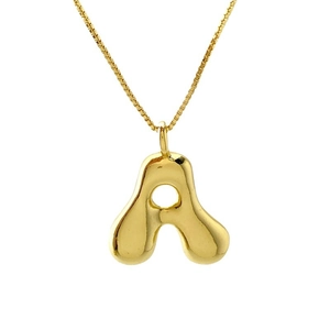 Polished gold letter A balloon pendant necklace for women with minimalist finish