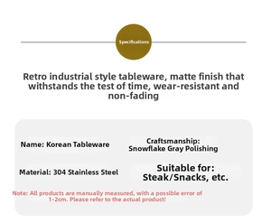 Detailed specifications for 304 stainless steel cutlery with a matte snowflake grey finish