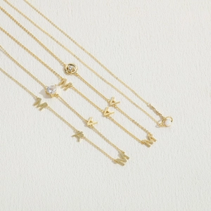 Elegant gold-tone zircon opal necklace set with M and A letter pendants for women