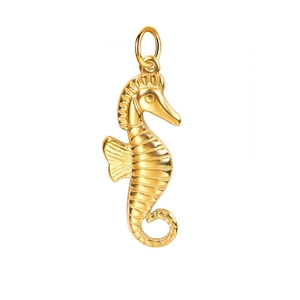 Polished gold stainless steel seahorse pendant charm for DIY jewelry necklaces