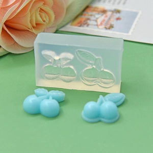 Translucent double cherry silicone mold for DIY cake baking and resin craft projects
