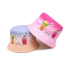 Kids Gradient Bucket Hat Polyester Cartoon Print Summer Sun Protection Outdoor Travel Cute Wide Brim Sweet Style For Boys Girls