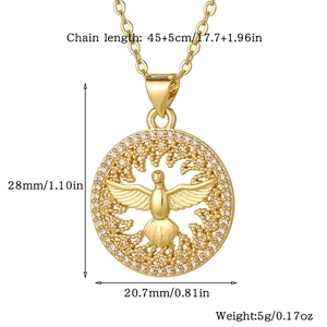 Close-up of peace dove pendant with dimensions 28mm by 20.7mm and zircon details