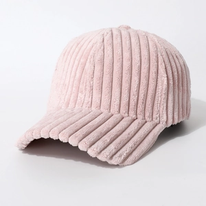 Stylish light pink corduroy baseball cap with vertical texture for men and women