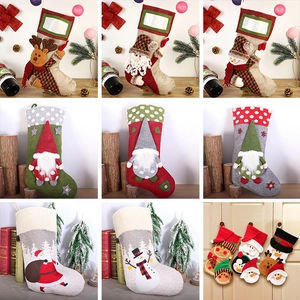 Christmas Stockings Burlap Knitted 3D Santa Snowman Reindeer Gnome Embroidery Hanging Holiday Fireplace Decor Gift Bags