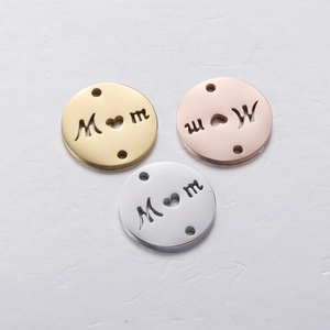 Polished metal MOM heart round pendants in gold, silver and rose gold finishes