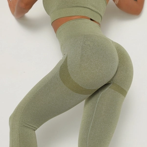 Nahtlose olivgrüne Yoga-Leggings mit hoher Taille und Push-up-Effekt für Damen