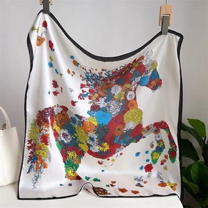 Elegant Satin Square Scarf Floral Horse Print Silky Neck Hair Scarf For Women Fashion Lightweight Printed Head Scarf Shawl