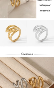 Detail view of leaf-shaped stainless steel rings with waterproof and anti-tarnish features