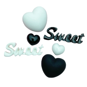 6pcs black and white heart resin charms with sweet letter logo for DIY phone cases