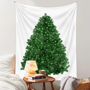 Dettaglio di un arazzo natalizio con albero di Natale in una camera da letto moderna