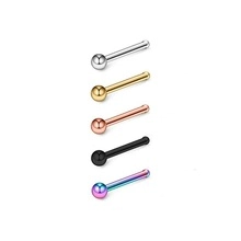Detailed set of 5 stainless steel straight nose studs in silver gold black and rainbow