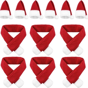 Christmas Mini Hat And Scarf Wine Bottle Decor Non Woven Fabric Red White Santa Style Party Table Decoration