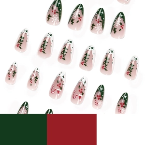 Christmas press-on nails set with red green and white holiday snowflake designs