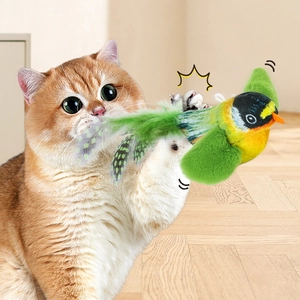 Giocattolo Per Gatti Uccello Di Simulazione Realistico Con Suono Piuma Naturale E Corda Elastica Appesa Interattivo Peluche Gattino